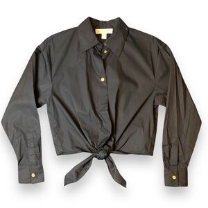 Michael Kors Women's Poplin Tie Shirt, Black, P/XS